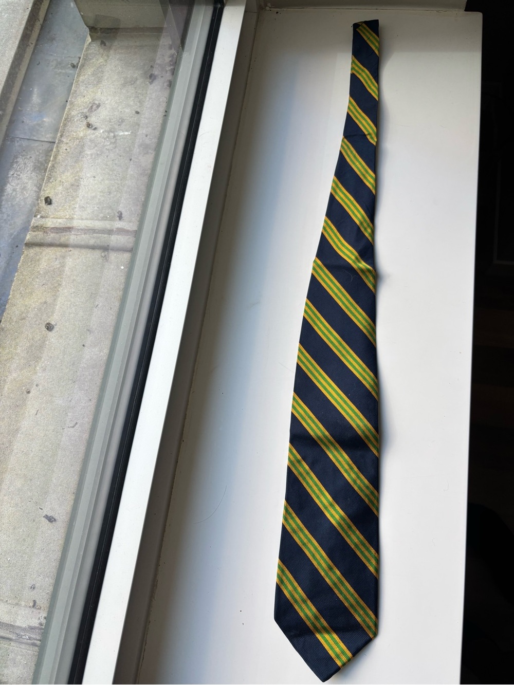 Classic Navy Stripe Men's Tie with Yellow & Green Accents - Picture 3 of 3